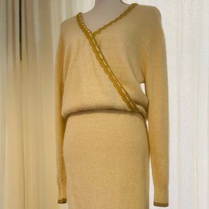Vintage 80s Silk and Angora Knit Sweater and Skirt Set